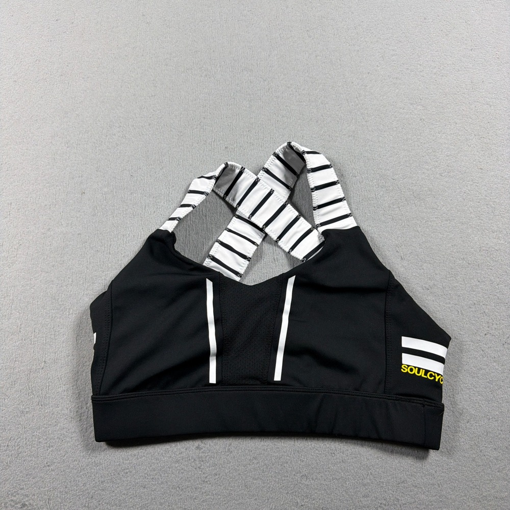 Lilybod SoulCycle Sports Bra Women Medium Cross Back Black White Striped